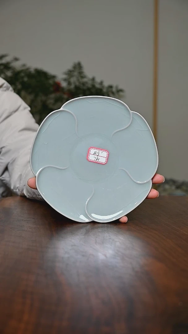 7#花边盘 粉青釉 微瑕 朱家汝窑款