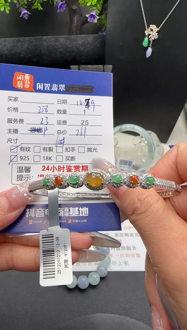 银S925镶嵌手镯翡翠翡翠手镯