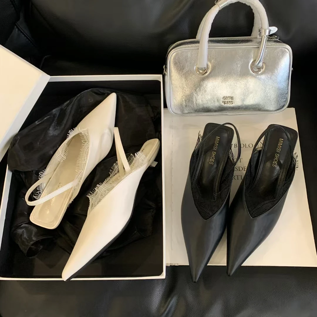 低跟通勤百搭女鞋2025年春夏新款浅口3-5厘米一脚蹬尖头法式单鞋