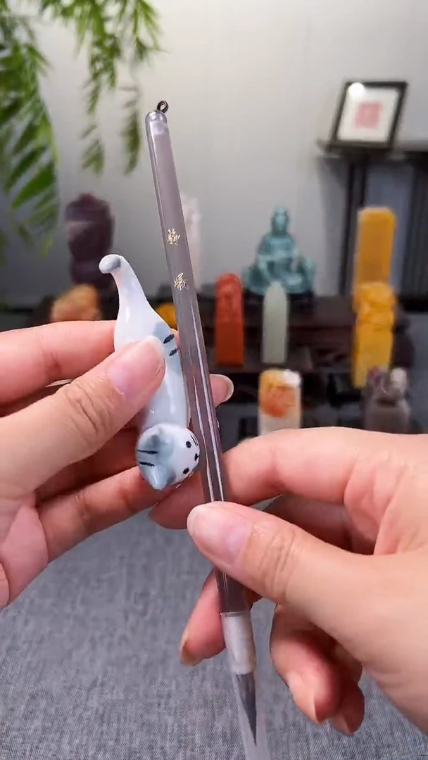 寿山石印石毛笔+笔搁