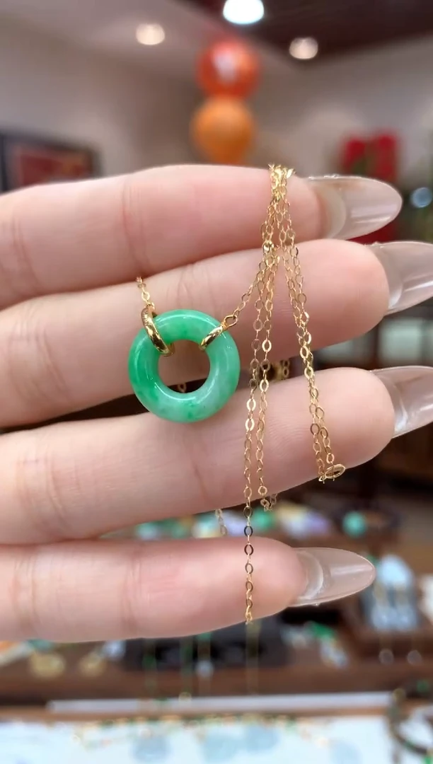 【闪购商品】翡翠套链18K金镶嵌甜甜圈