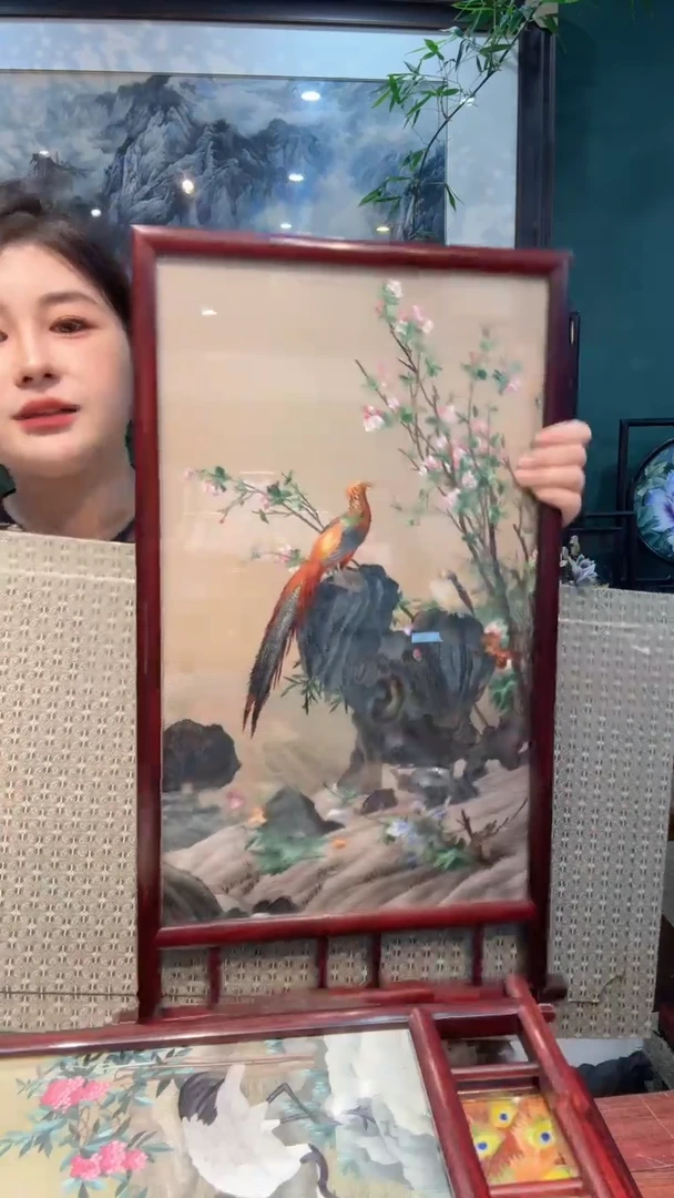 刺绣非遗苏绣手工刺绣双面绣红木锦鸡台屏