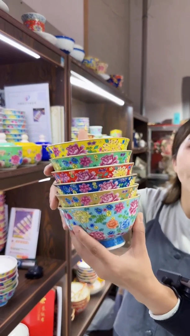 珐琅5英寸饭碗6个景德镇陶瓷