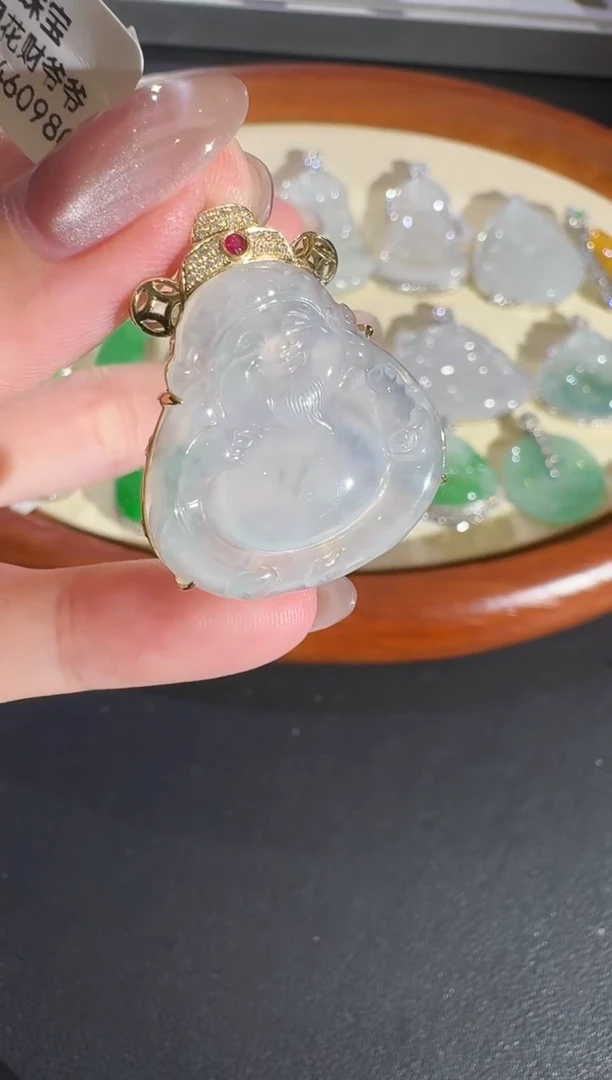 翡翠18K金镶嵌吊坠(不含链)【源头工厂】钻石镶嵌