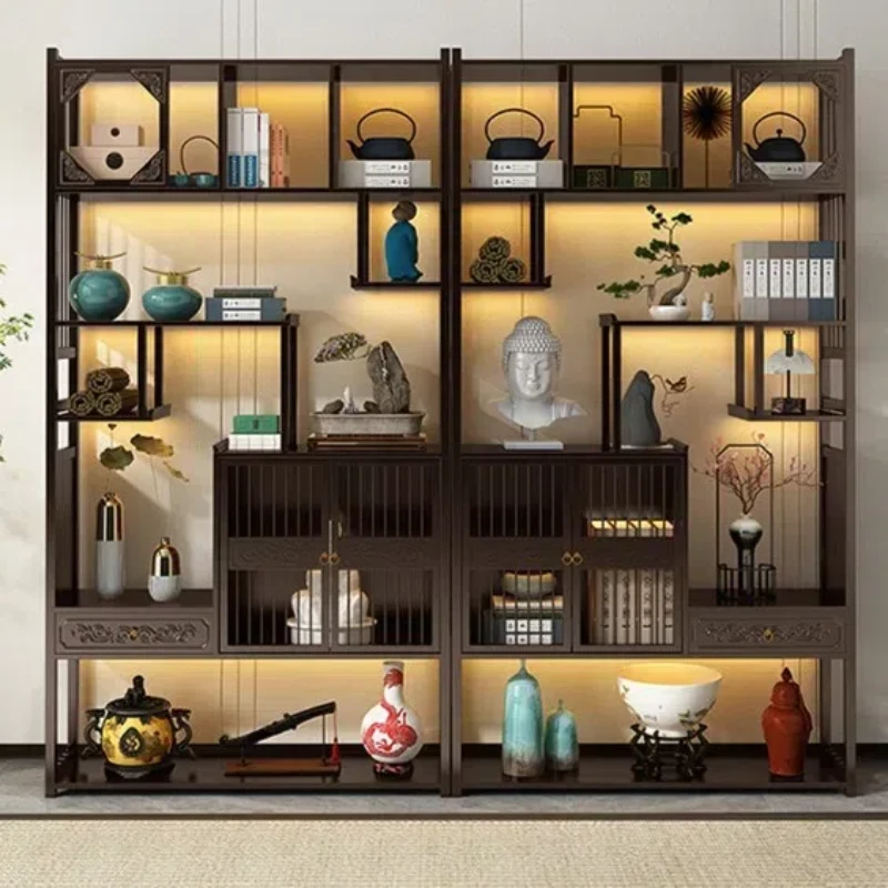 新中式雕花工艺博古架多宝阁茶叶置物架茶具摆件架隔断屏风办公室