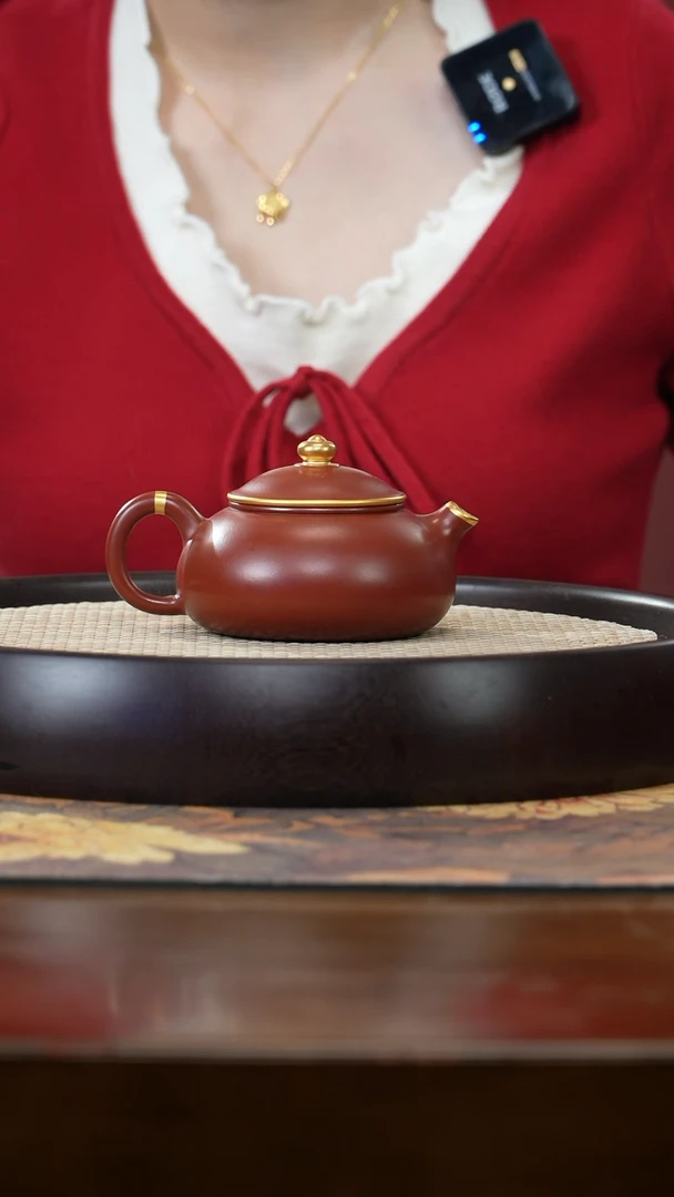 【闪购商品】紫砂茶壶J3959朱泥描金寒江HHJ