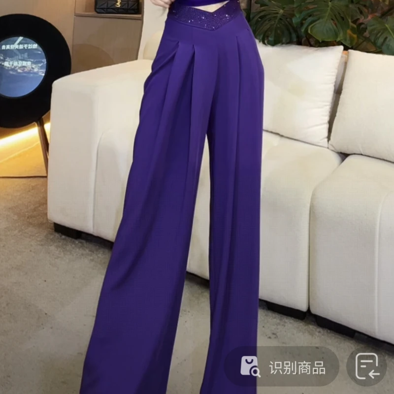 【YING FASHION】莹老板-时尚气质百搭腰头钻v钻阔腿裤 8020535