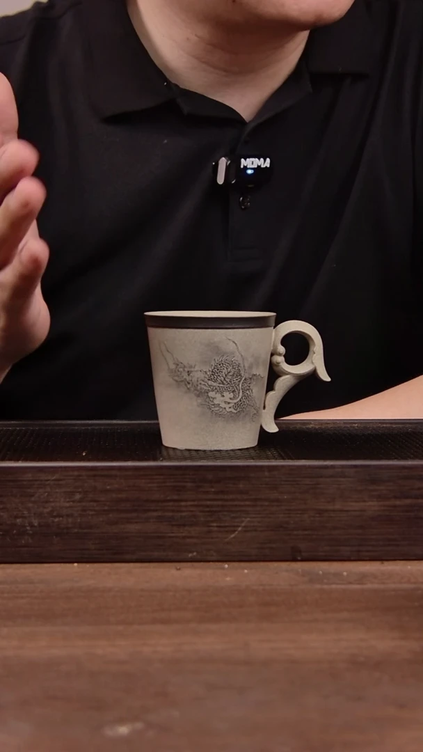 茶壶紫砂本绿粉浆刻绘把杯龙150CC（01339）