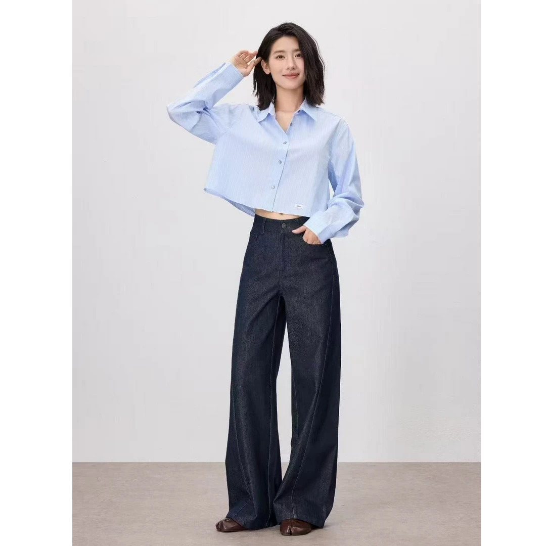 无弹小众设计款显瘦直筒阔腿裤