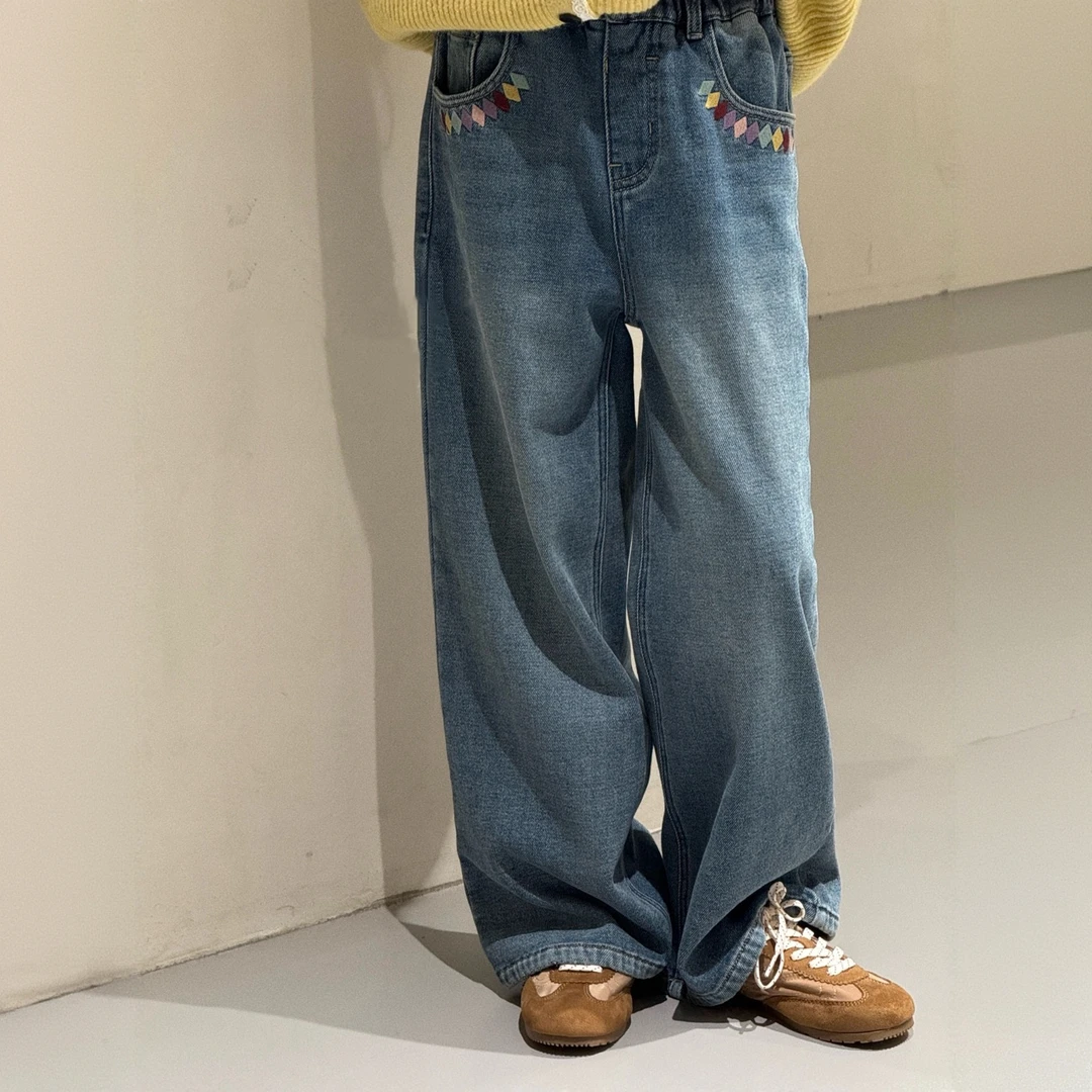 冬款韩版彩色菱格加绒女童牛仔裤 F291 291 R