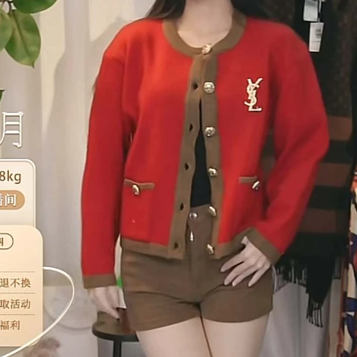 95新 YSL/圣罗兰 圣罗兰红色开衫/fy1994