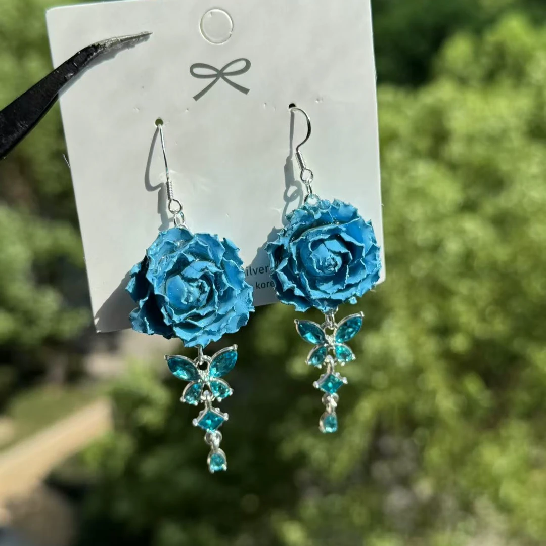 合金树脂耳饰 植物花卉蝴蝶流苏