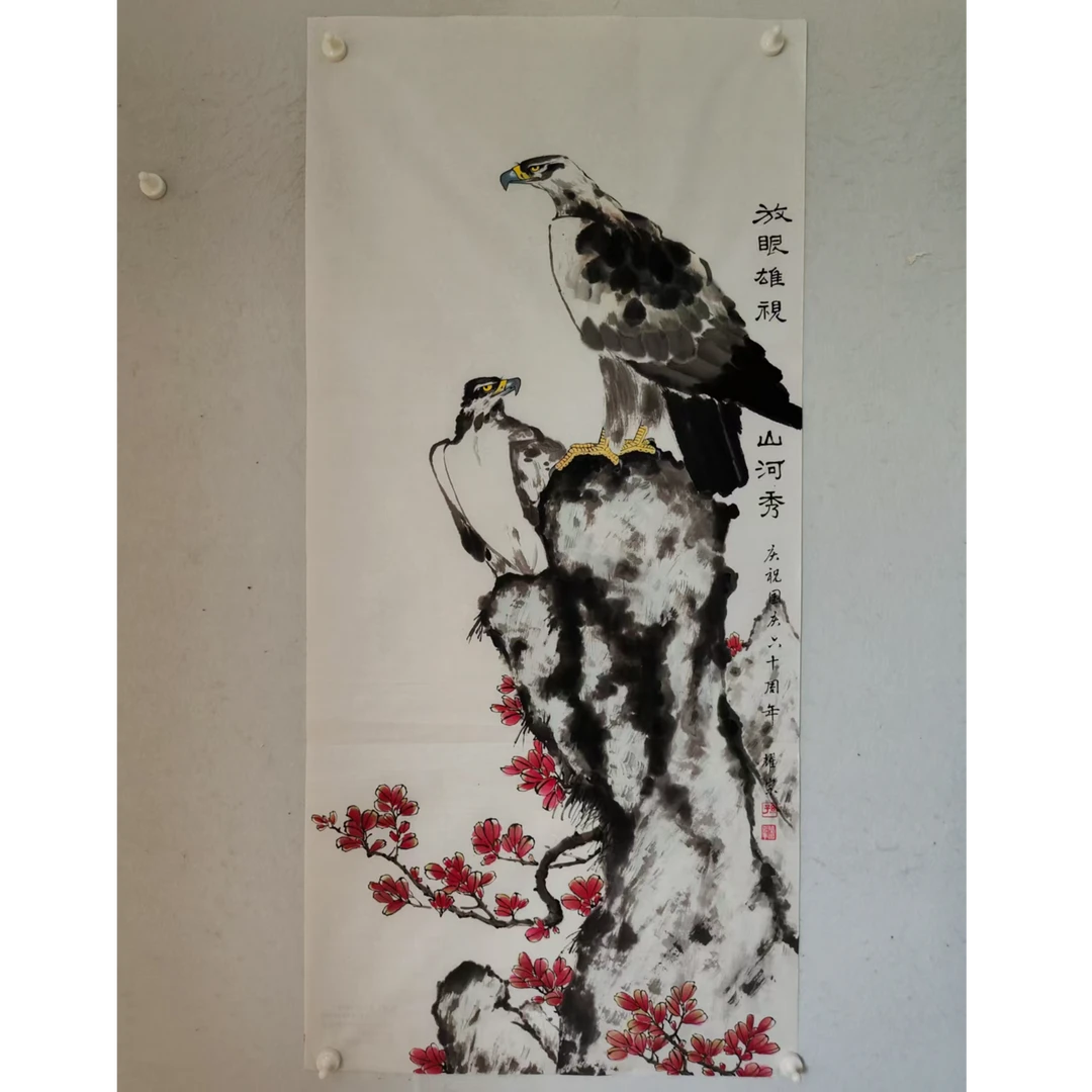 87  多年前纯手绘老字画《鹰》中堂  尺寸 136×62