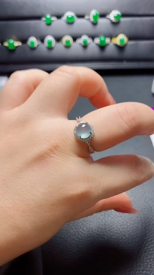 银S925镶嵌戒指翡翠 天然翡翠A货s925银镶