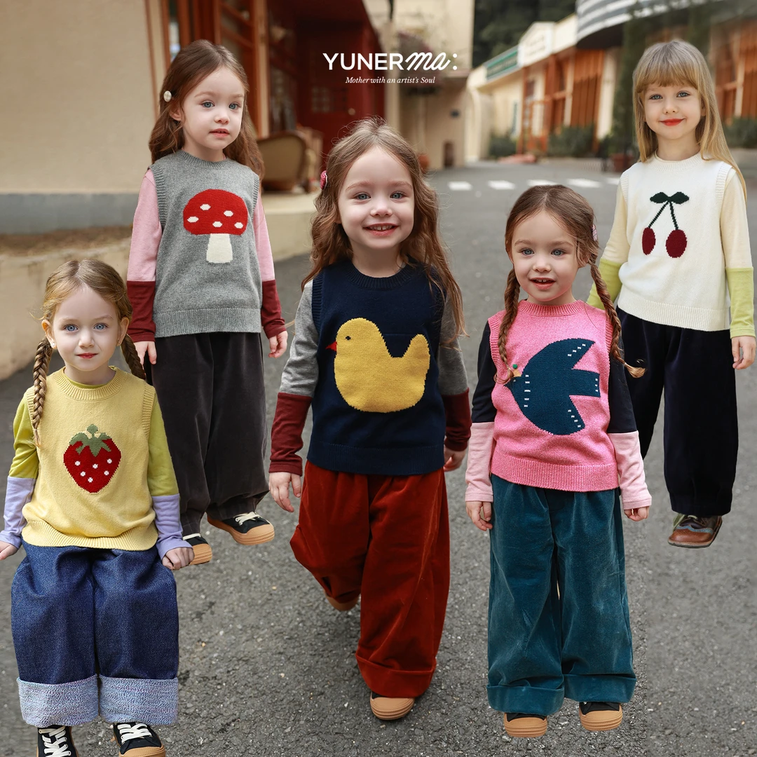 【原创插画师合作款】允儿妈女童冬季绵羊毛混纺针织背心宝宝马甲