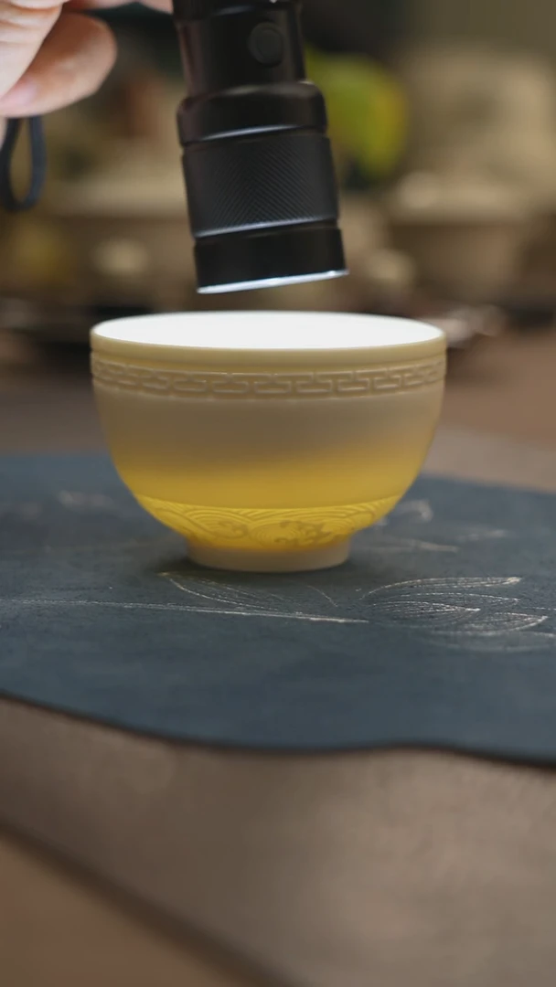 海水纹主人杯 瑕疵集釉或矿点或蜡泪痕 无礼盒