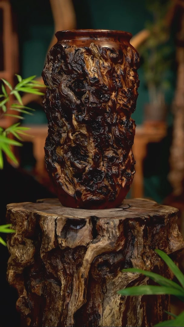 木5***生雷击枣木龙纹观音瓶