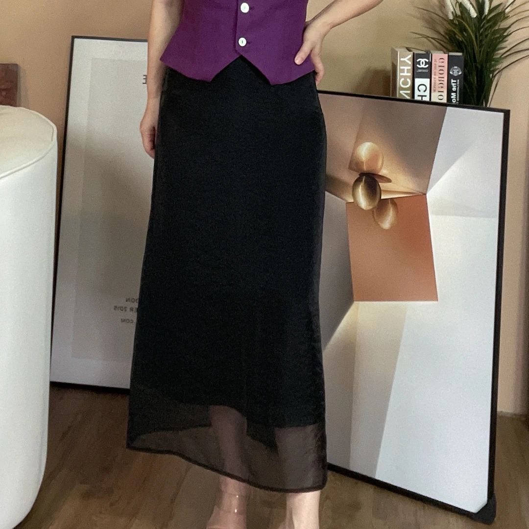 黑纱神秘时尚夏季半裙醋酸多层经典拼纱女半身裙