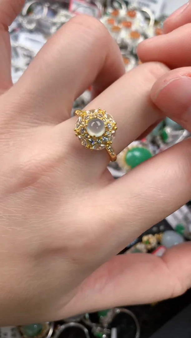 银S925镶嵌戒指翡翠666--6