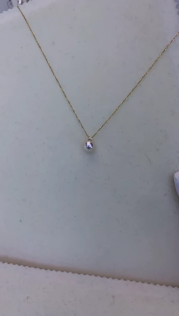 18K金镶嵌海水珍珠饰品7-8钻石王妃吊坠赠银链