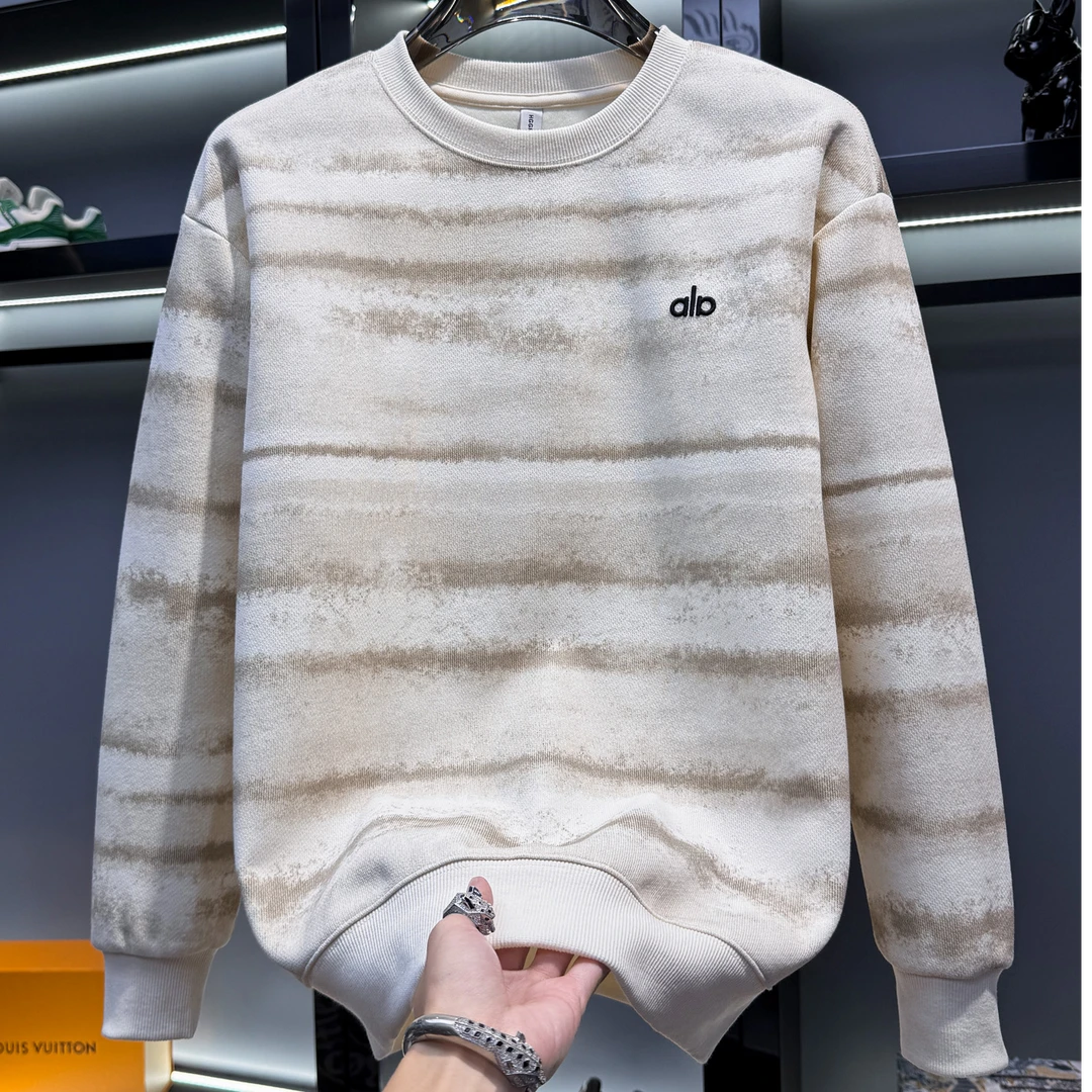 佩托本那轻奢欧货秋季潮流男士圆领卫衣条纹刺绣时尚百搭长袖上衣