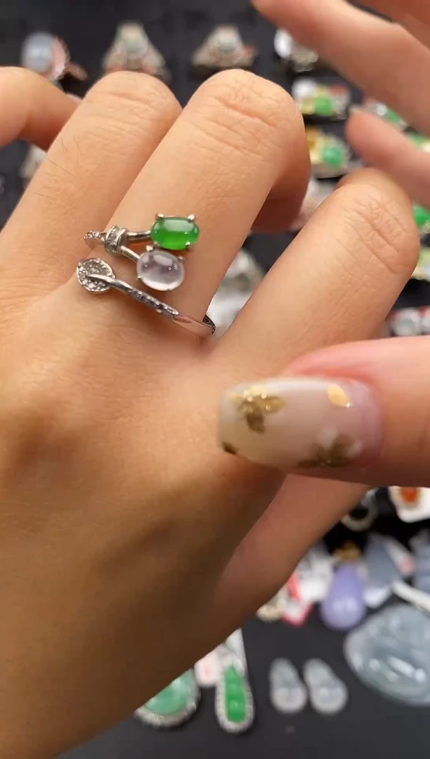 银S925镶嵌戒指翡翠天然A货翡翠16