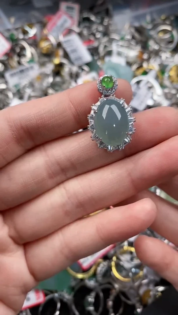 银S925镶嵌戒指翡翠444      1