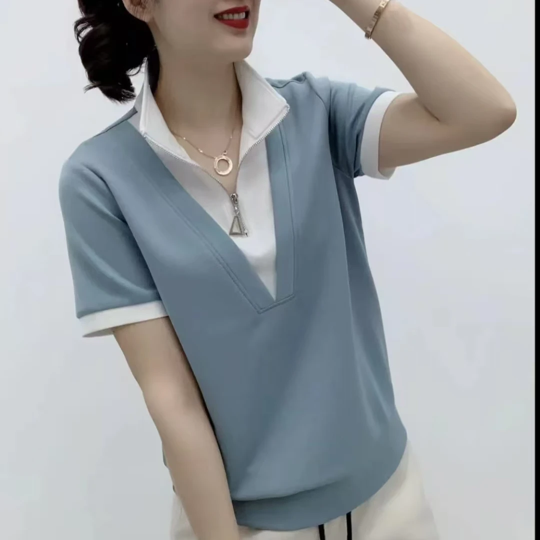 夏季爆款假两件遮肉显瘦百搭短袖气质休闲洋气时尚T恤BD10368248