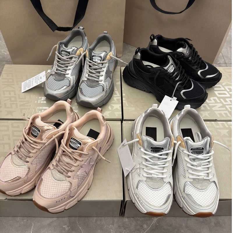 GENIUS GIRAFFE新款银灰黑白粉色星星小脏鞋女复古老爹鞋休闲板鞋