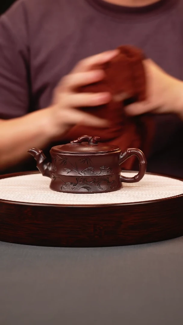 茶壶紫砂古红泥竹节