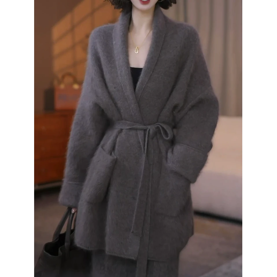 时尚韩版针织外套女2025秋冬新款加厚宽松显瘦设计感百搭毛衣外套