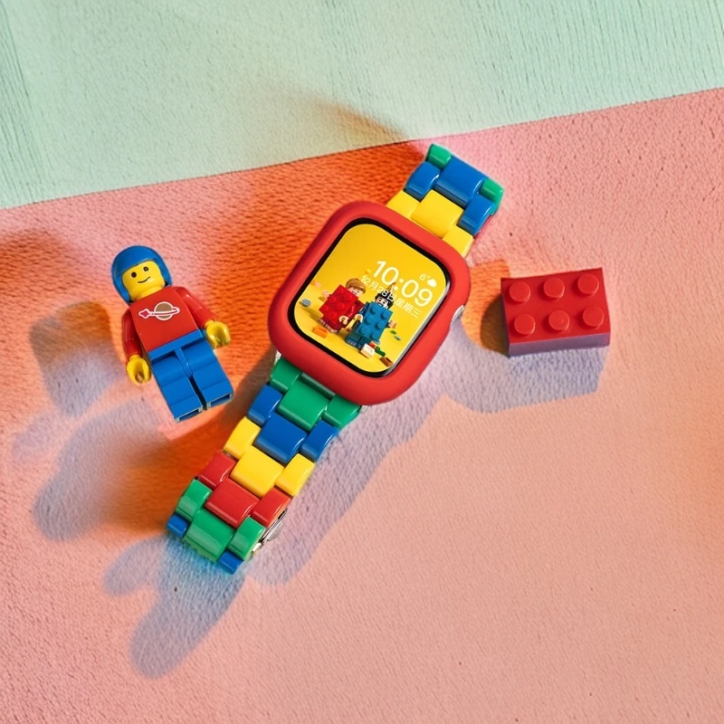 适用苹果iwatch10乐高iwatch表带积木新款S9乐高拼色树脂S8夏季