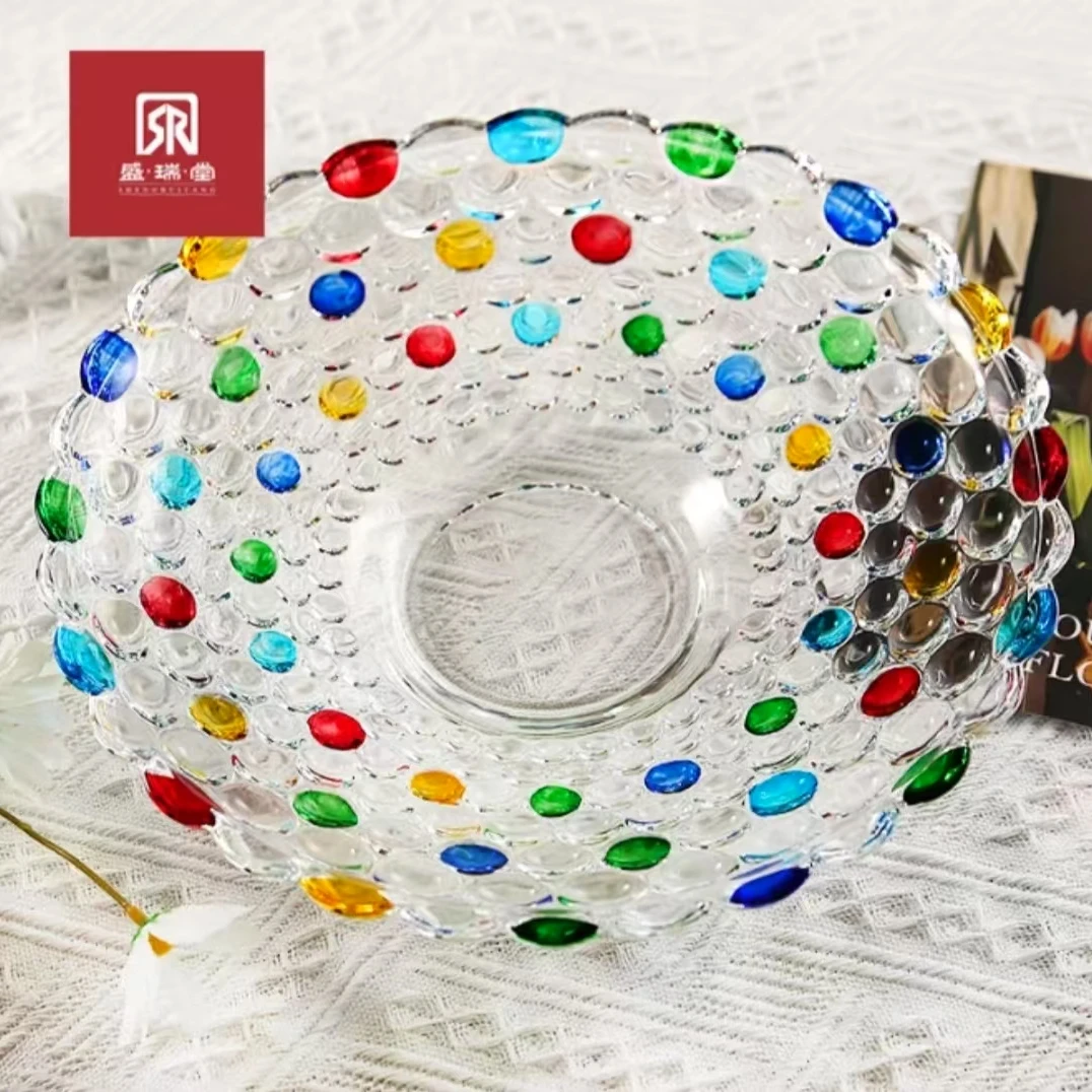 29cm大号圆点盘人工手绘五彩家用水果盘