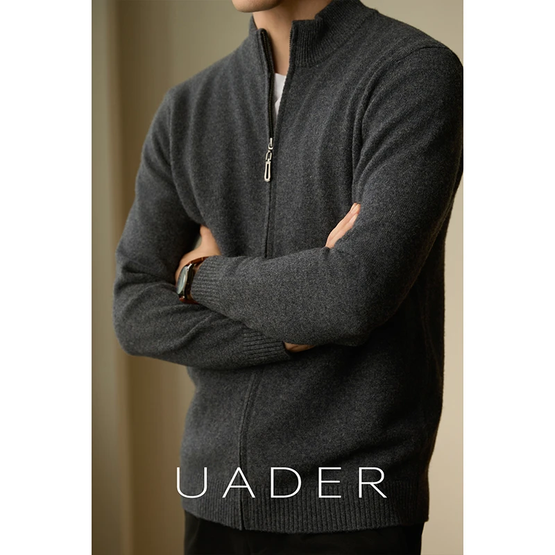UADER100%绵羊毛衫半高拉链开衫毛衣男士25春秋新款商务针织外套