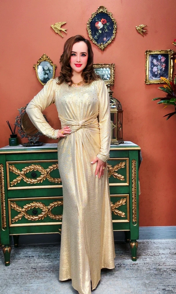 2025新款气质灯笼袖连衣裙女掐腰显瘦长裙女士时尚长袖