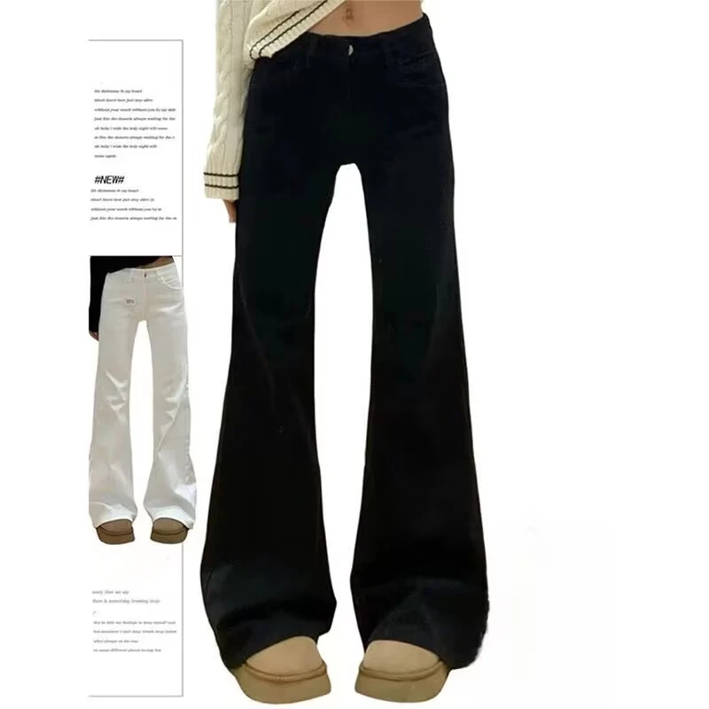 白色微喇牛仔裤女2025春夏新款低腰辣妹显瘦宽松不贴腿拖地喇叭裤