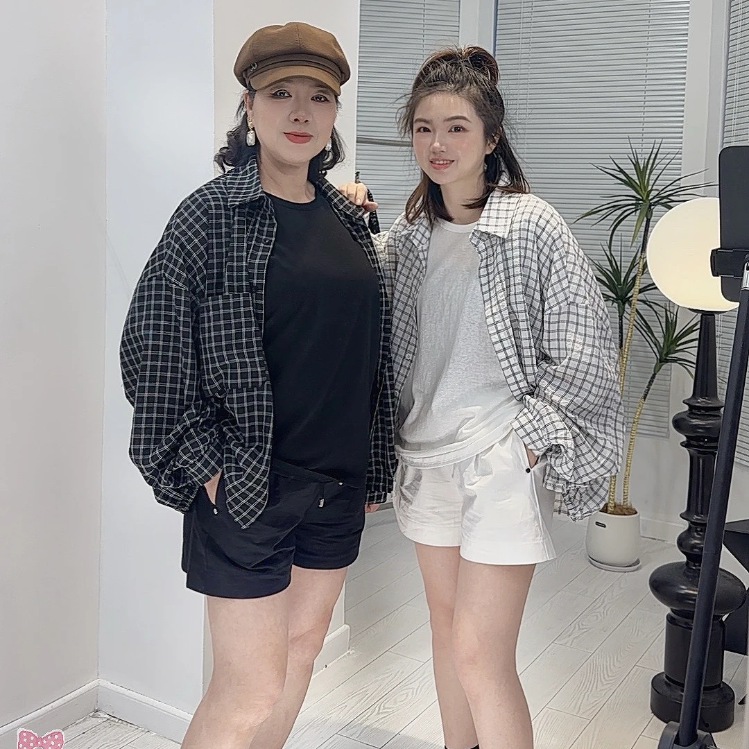 春款女装休闲韩版宽松显瘦长袖简约格子衬衫