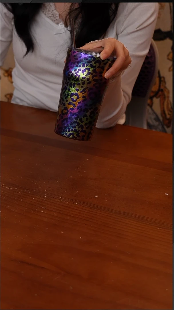 陶72-执彩彩钛纯钛广口杯啤酒杯500ML - 豹纹