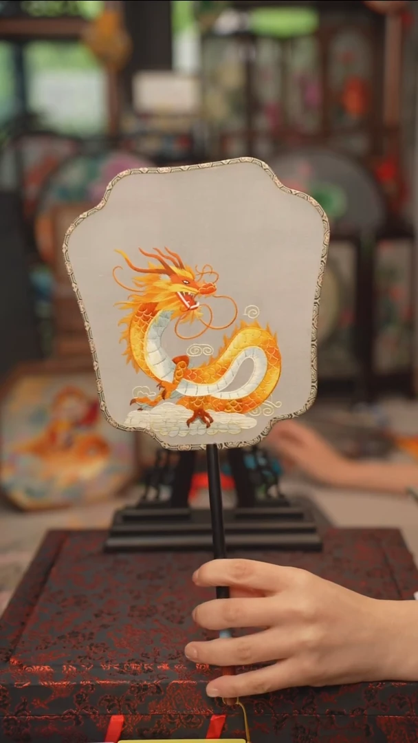 扇子团扇 绣花双面非遗