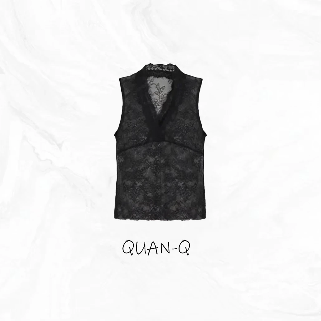 QUAN-Q进口优质面料多色夏季简约蕾丝百搭休闲背心5490A