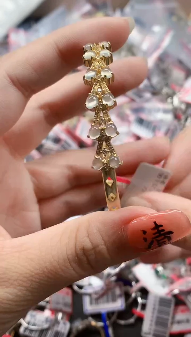 银S925镶嵌戒指翡翠天然A货缅甸翡翠