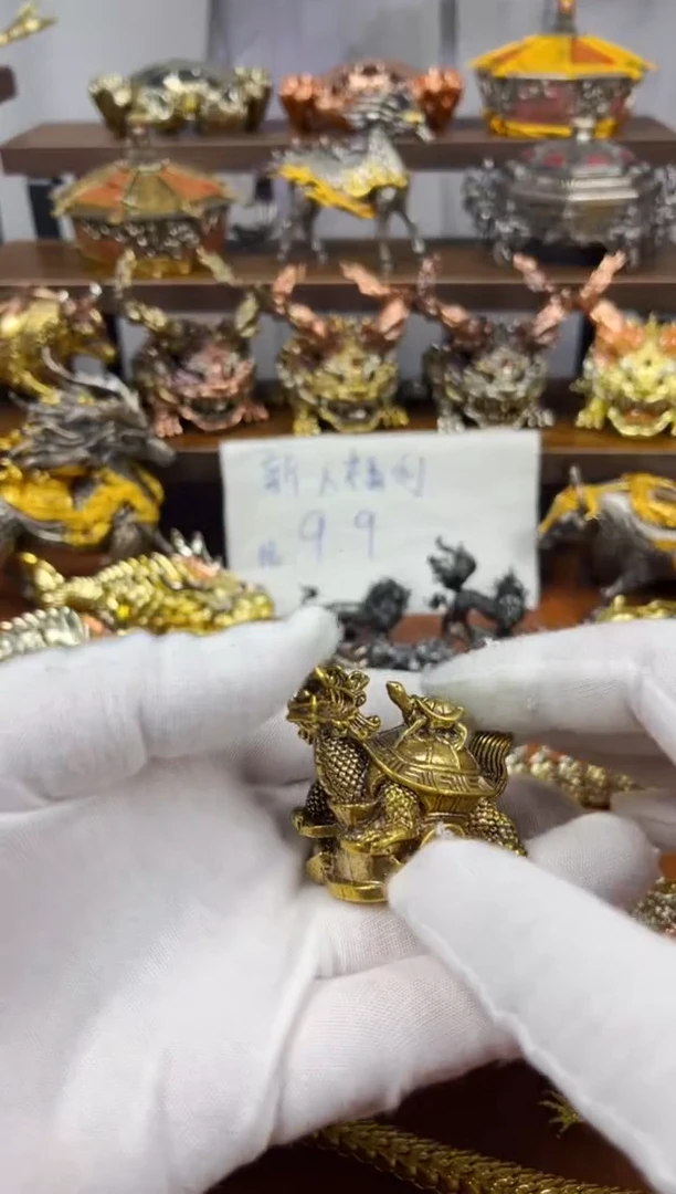 子母龟黄铜把件实心