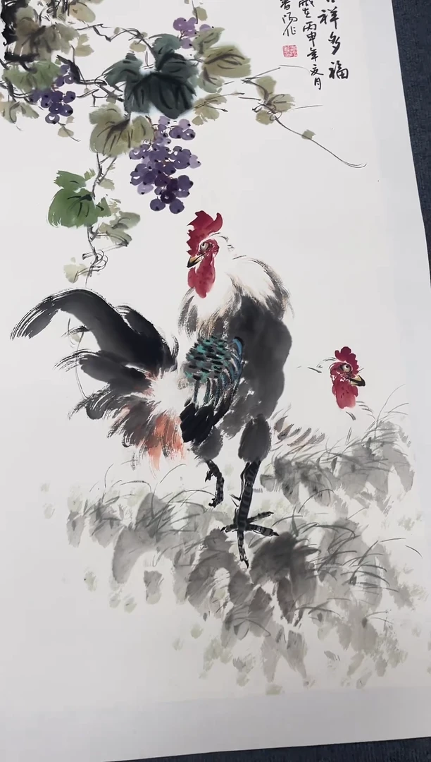 竖款精品三尺花鸟，