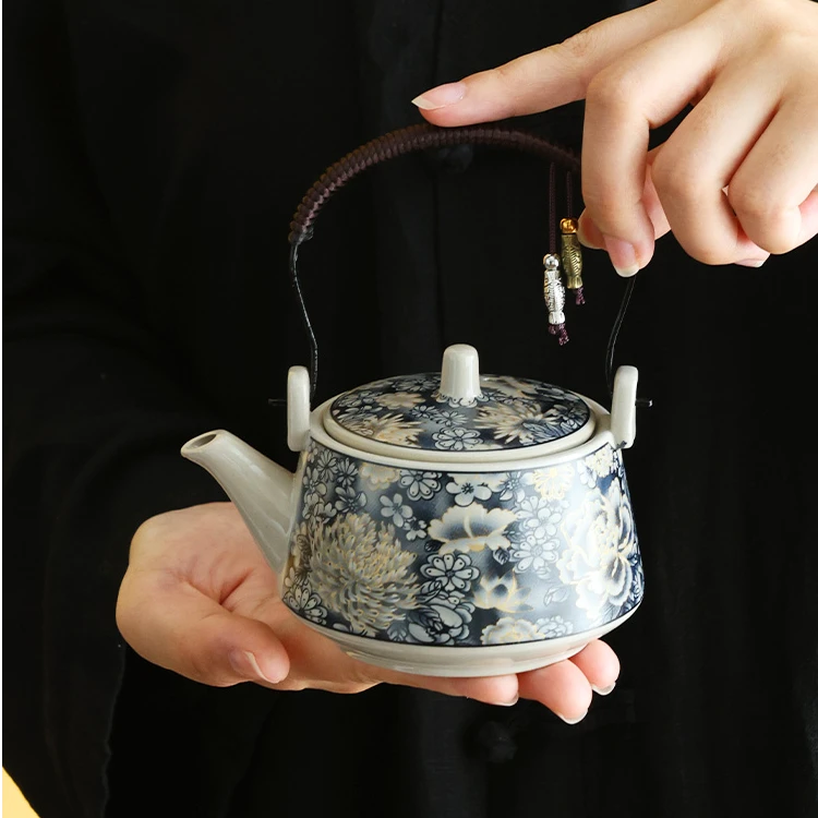 友名 青花掐丝牡丹提梁壶一壶四杯小套装家用功夫茶具-4241