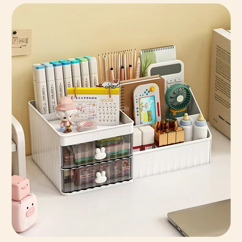 桌面收纳盒抽屉式少女心桌上化妆品置物架手账学生文具笔筒整理盒