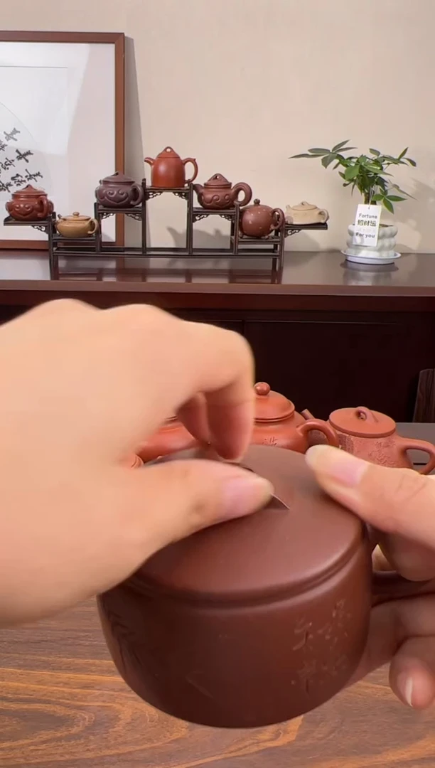 茶杯紫砂紫泥竹刻汉瓦壶150CC