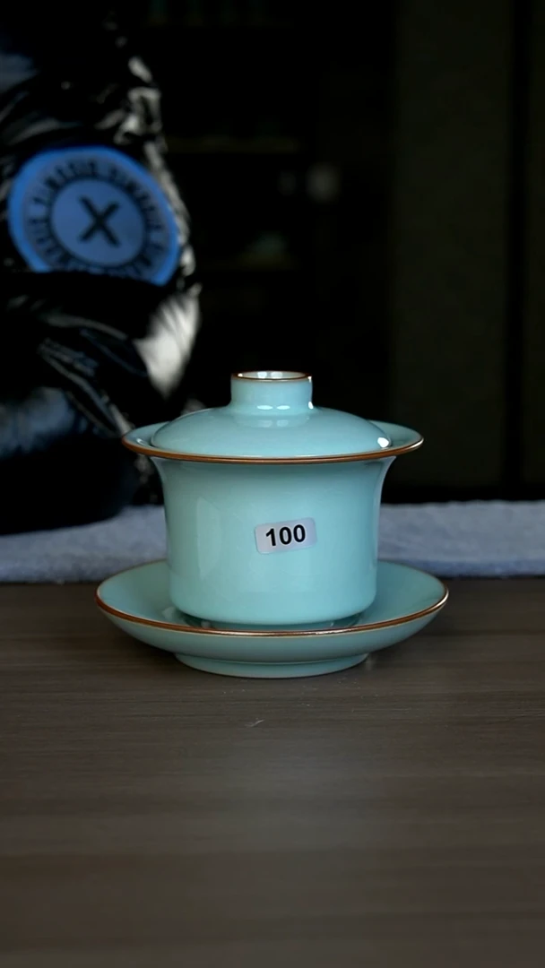 【闪购商品】杯100号天青马蹄盖碗一级开片