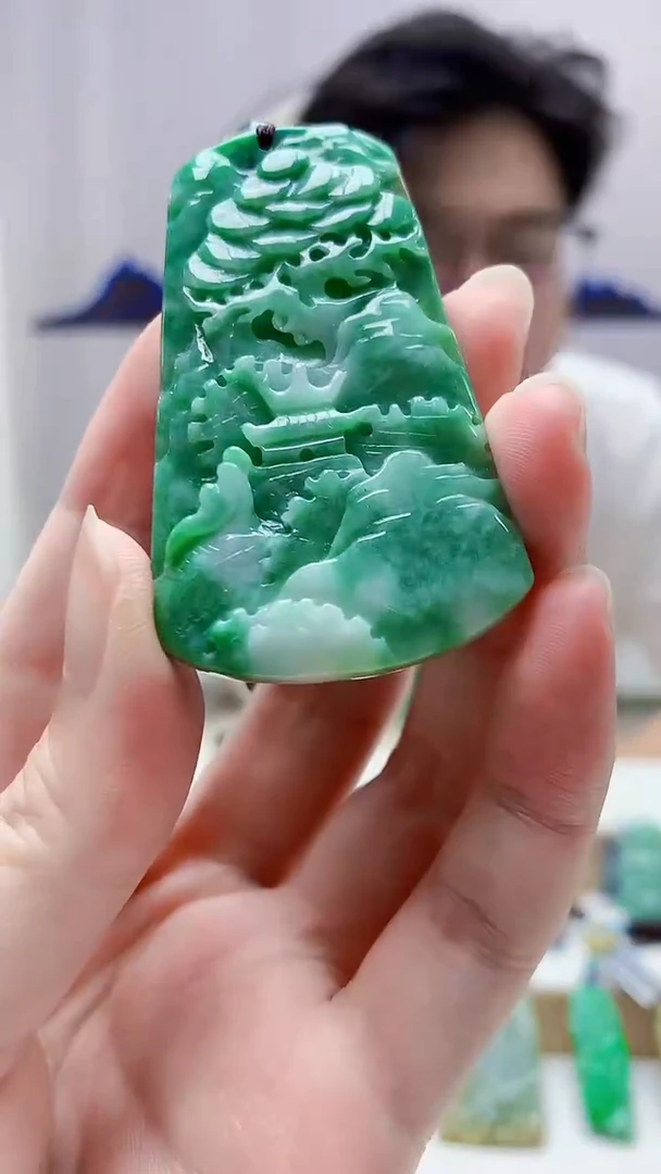 未镶嵌定制翡翠4688zm-毛货挂件36山水