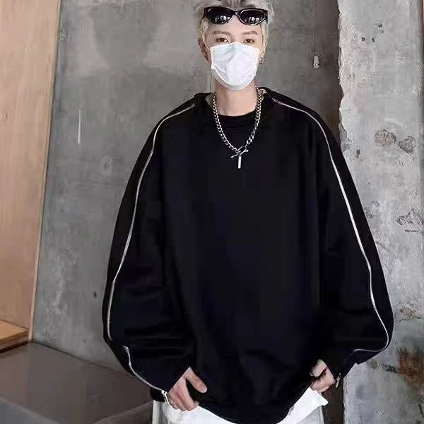 【7号潮品】重磅拉链圆领套头卫衣男士春秋潮流时尚百搭休闲运动