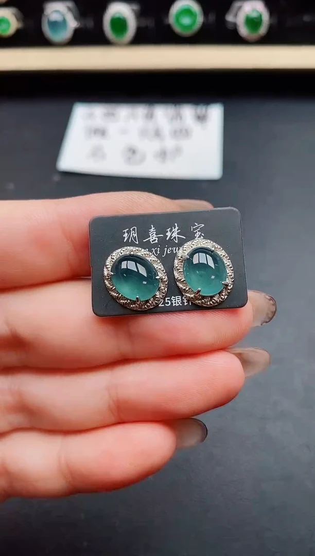 翡翠银S925镶嵌耳饰50805